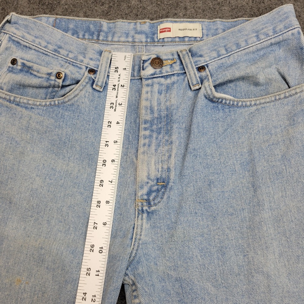Wrangler Jeans Mens 32x32 Blue Denim Regular Fit Streetwear Frayed Hem Cowboy - Picture 10 of 14